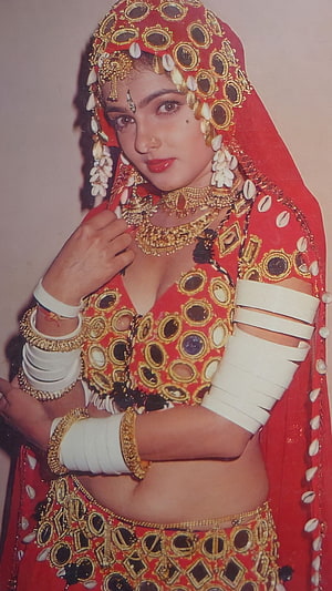 Mamata Kulkarni in Traditional Red and Gold Indian Costume with Elaborate Jewelry HD phone wallpaper