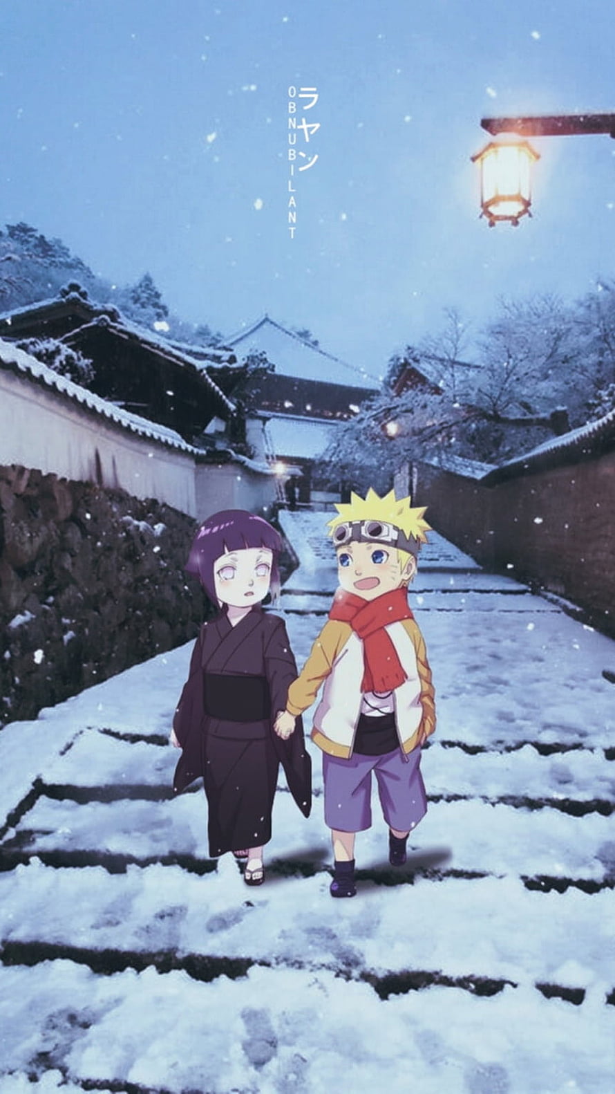 Naruto and Hinata Walking Hand in Hand Through Snowy Village Street HD phone wallpaper