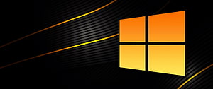 Windows 10 Orange Logo on Black Background with Dynamic Curved Lines HD wallpaper