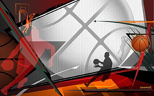 Dynamic Basketball Action Silhouette Abstract Graphic Design HD wallpaper