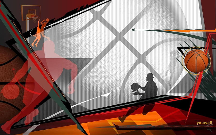 Dynamic Basketball Action Silhouette Abstract Graphic Design HD wallpaper
