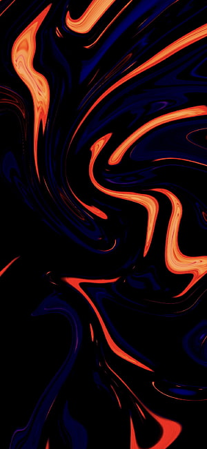 Abstract Fluid Art Wallpaper With Swirling Orange And Blue Liquid Patterns On Black Background HD phone wallpaper