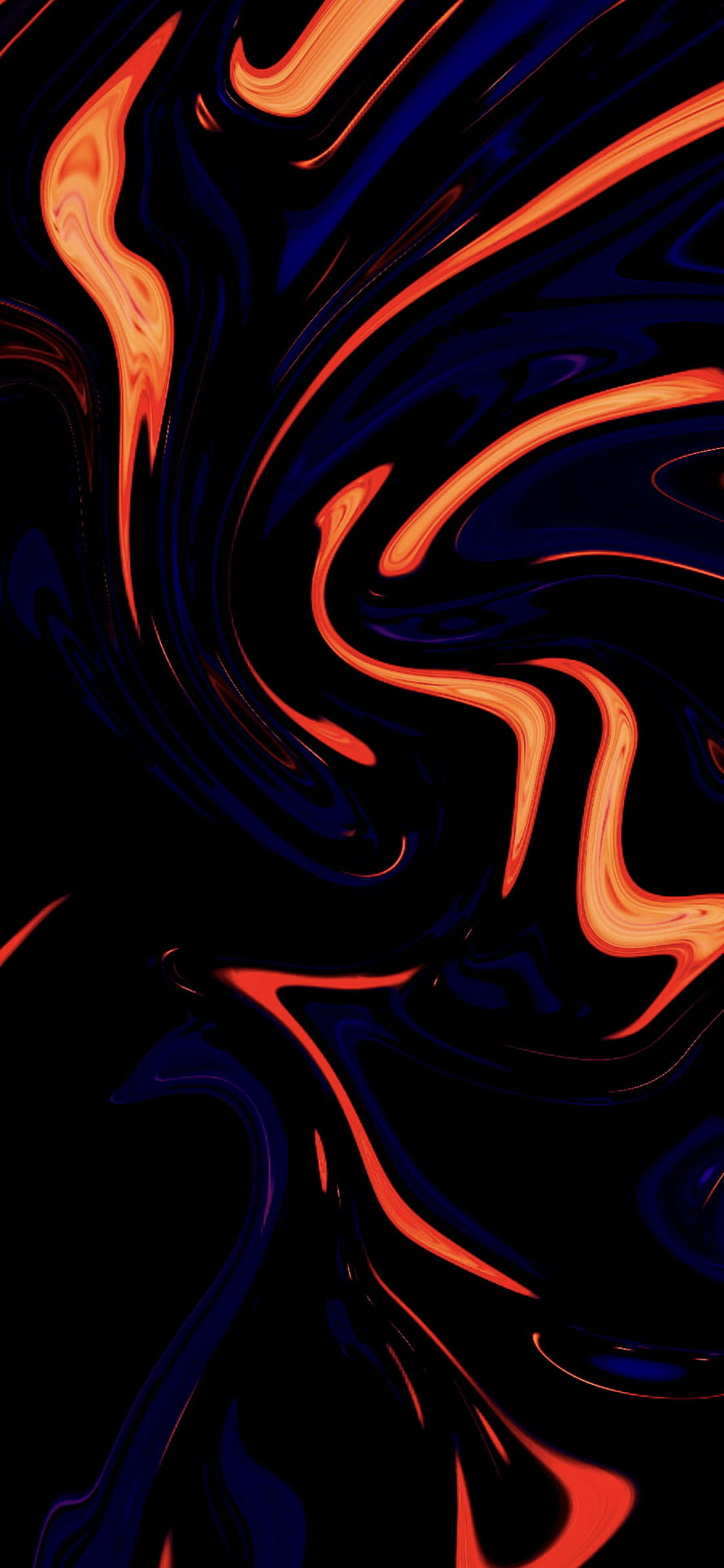 Abstract Fluid Art Wallpaper With Swirling Orange And Blue Liquid Patterns On Black Background HD phone wallpaper