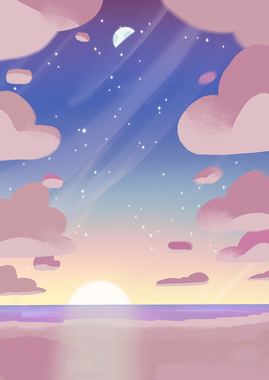 Steven Universe Pastel Sky with Crescent Moon and Soft Clouds HD phone wallpaper