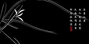 Minimalist White Bamboo Line Art on Black Background with Chinese Calligraphy HD wallpaper