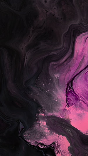 Abstract Fluid Art with Swirling Pink and Black Ink Patterns HD phone wallpaper