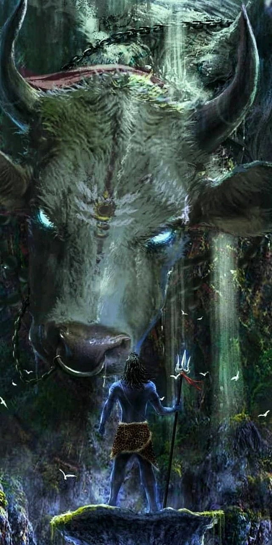 Shiva and Nandi Bull Fantasy Art Wallpaper HD phone wallpaper
