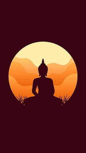 Minimalist Buddha Silhouette Meditating Against a Warm Sunset Sky HD phone wallpaper
