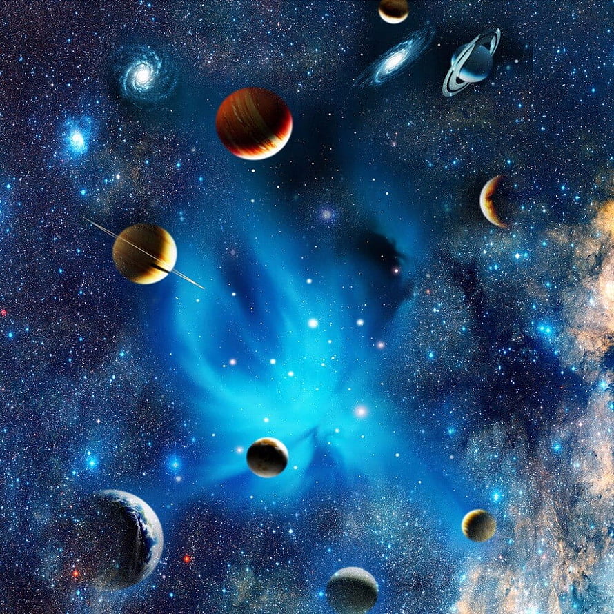 Vibrant Cosmic Nebula With Multiple Planets And Distant Galaxies In Deep Space HD phone wallpaper