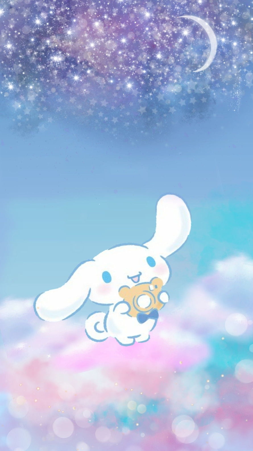 Cinnamoroll Holding Camera Under Starry Night Sky With Crescent Moon HD phone wallpaper