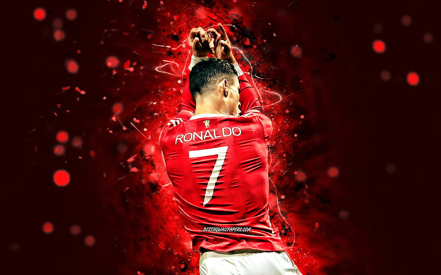 Cristiano Ronaldo Manchester United Number 7 Jersey Back View with Red Particle Effects HD wallpaper