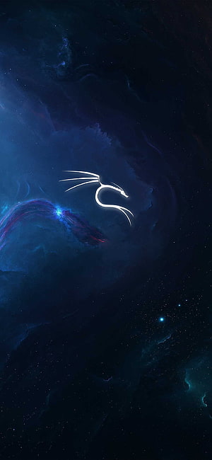 Glowing White Dragon Silhouette Flying Through Deep Blue Cosmic Nebula Space Art HD phone wallpaper