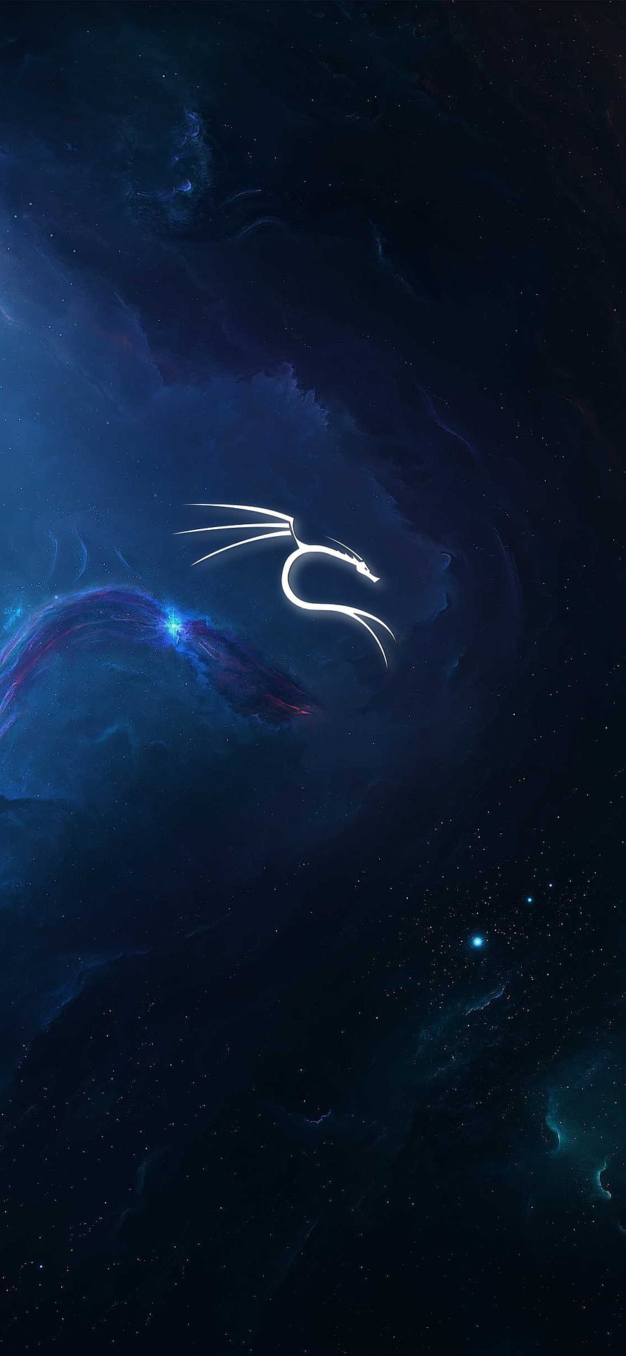 Glowing White Dragon Silhouette Flying Through Deep Blue Cosmic Nebula Space Art HD phone wallpaper