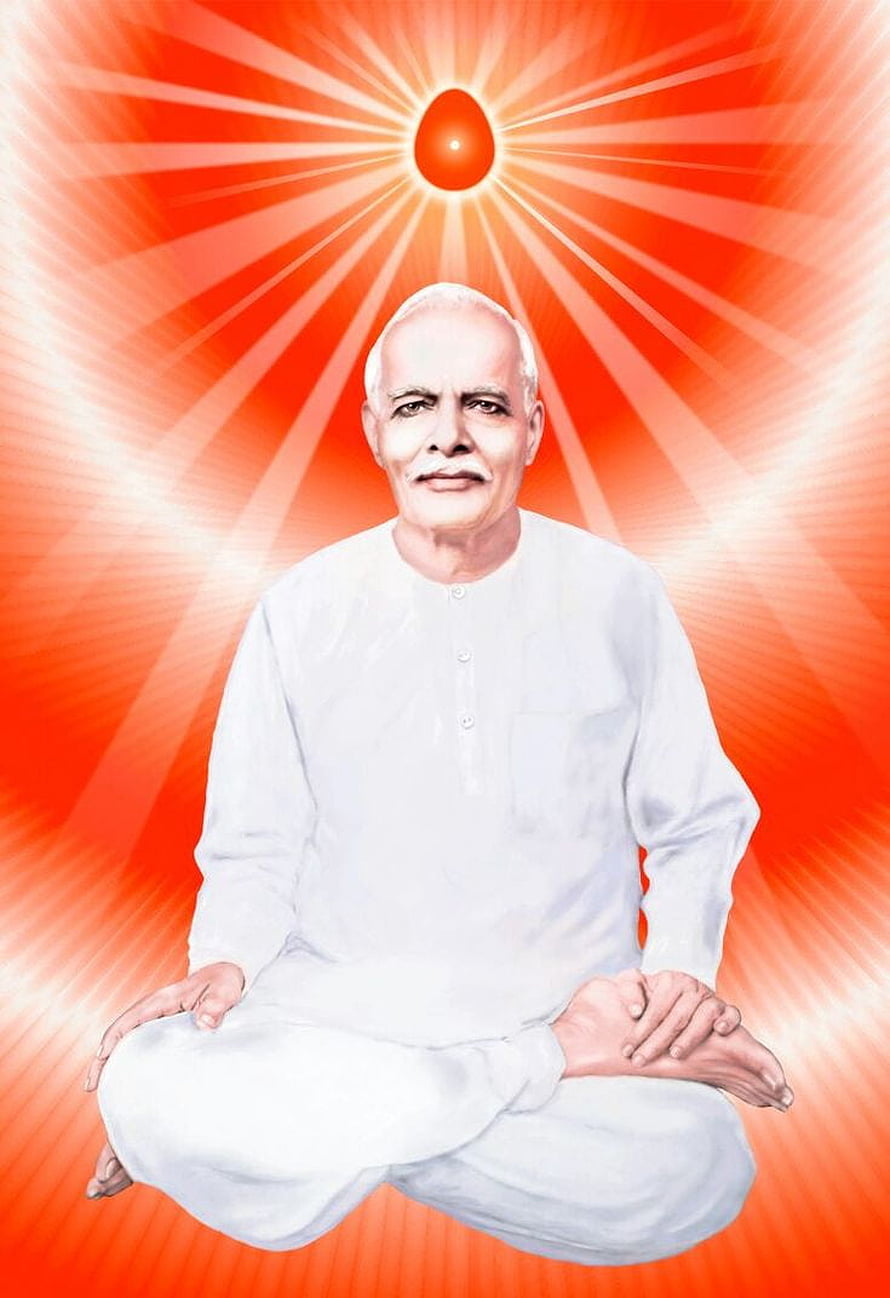 Sri Sri Ravi Shankar Meditating With Radiant Orange Sunburst Background HD phone wallpaper