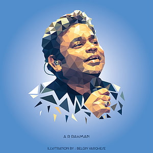 A R Rahman Low Poly Geometric Portrait Illustration on Blue Background, Low Poly Portrait of A R Rahman. A r rahman, Movie poster art, Live 7, A. R. Rahman HD phone wallpaper