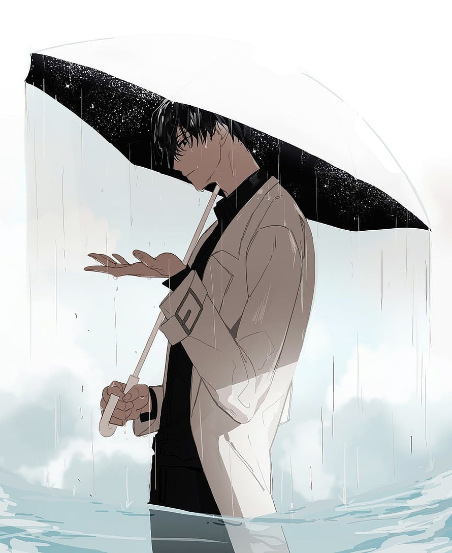 Kim Dokja from Omniscient Reader's Viewpoint Standing in Rain Under Starry Umbrella HD phone wallpaper