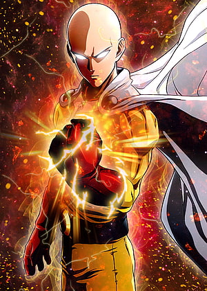 Saitama from One Punch Man in Limit Breaker Mode with Glowing Aura and Lightning, One Punch Man (Saitama) Metal Poster. One punch man anime, Anime, One punch anime, Cool Saitama HD phone wallpaper