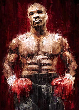 Mike Tyson Boxing Portrait in Dramatic Red and Black Digital Art Style HD phone wallpaper