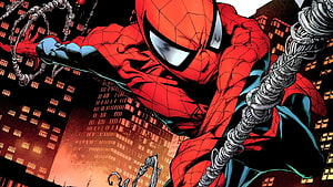 Spider-Man Swinging Through a Dramatic Cityscape in Classic Comic Book Style, Spiderman , and for PC & Mac, Laptop, Spider-Man Laptop HD wallpaper