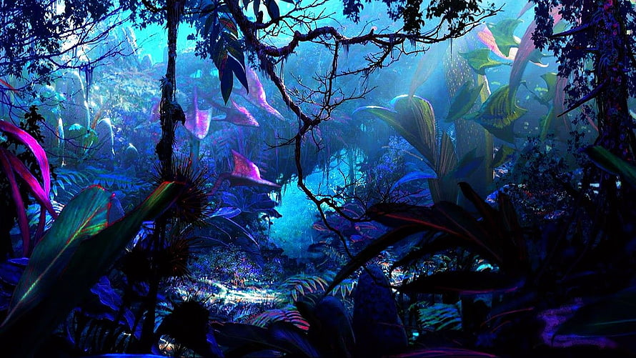 Bioluminescent Pandora Jungle Scene From Avatar With Glowing Flora And Misty Canopy HD wallpaper