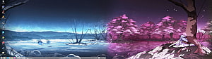 Anime Night Landscape with Cherry Blossoms and Lake Reflections HD wallpaper
