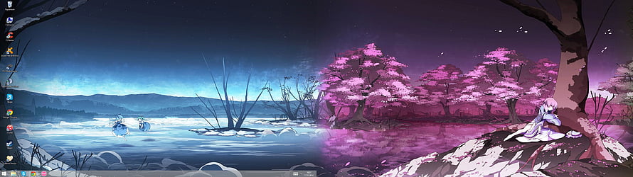 Anime Night Landscape with Cherry Blossoms and Lake Reflections HD wallpaper