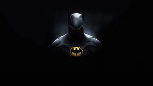 Dark Batman Silhouette with Glowing Yellow Emblem in Shadows, Batman Michael Keaton 1440P Resolution , Superheroes , , and Background, Retro Batman HD wallpaper