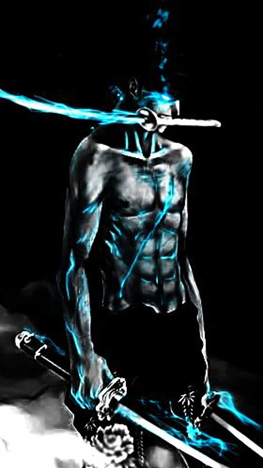Mysterious Headless Samurai Warrior With Glowing Blue Energy And Katana Swords HD phone wallpaper