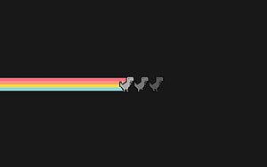 Dark Mode Google Chrome Dinosaur Runner Pixel Art with Rainbow Trail HD wallpaper