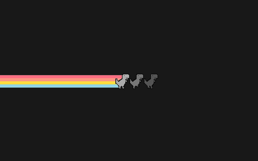 Dark Mode Google Chrome Dinosaur Runner Pixel Art with Rainbow Trail HD wallpaper