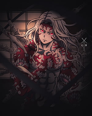 Muzan Kibutsuji Demon Slayer Anime Character Portrait with Red Eyes and Dark Armor HD phone wallpaper