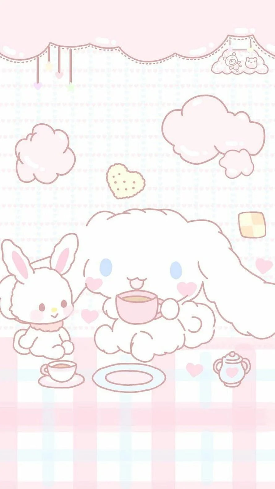 Cinnamoroll and Miffy Cute Tea Party Pastel Pink Gingham Background HD phone wallpaper