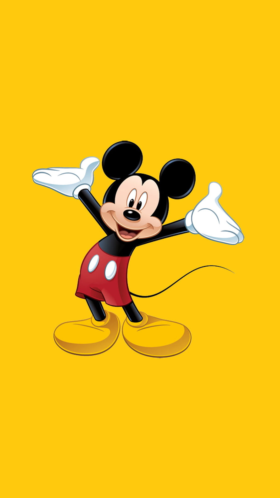 Mickey Mouse Classic Cartoon Character on Vibrant Yellow Background HD phone wallpaper