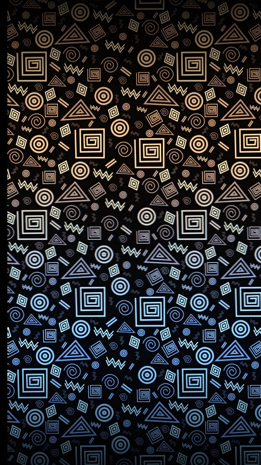 Geometric Gradient Pattern with Triangles, Spirals, and Squares on Black Background HD phone wallpaper