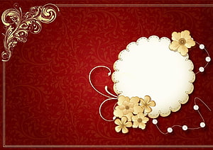 Elegant Red and Gold Floral Wedding Invitation Card Template with Ornate Frame HD wallpaper