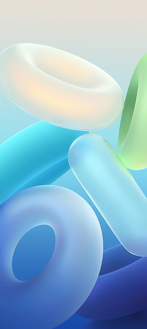 Abstract 3D Render of Smooth Pastel Torus Shapes in Blue and Green HD phone wallpaper