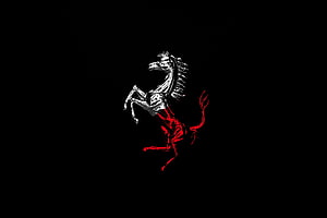 Ferrari Prancing Horse Emblem in Chrome and Red on Black Background HD wallpaper