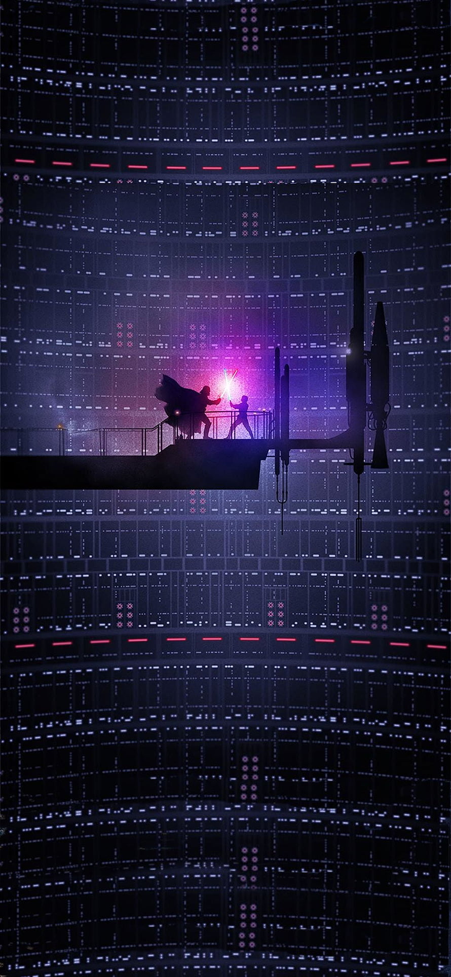 Star Wars Duel in the Death Star Trench Silhouette Lightsaber Battle HD phone wallpaper