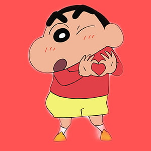 Crayon Shin-chan Winking and Making a Heart Shape with Hands on Red Background HD phone wallpaper