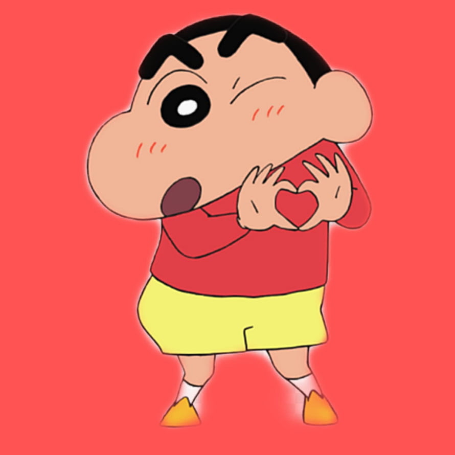 Crayon Shin-chan Winking and Making a Heart Shape with Hands on Red Background HD phone wallpaper