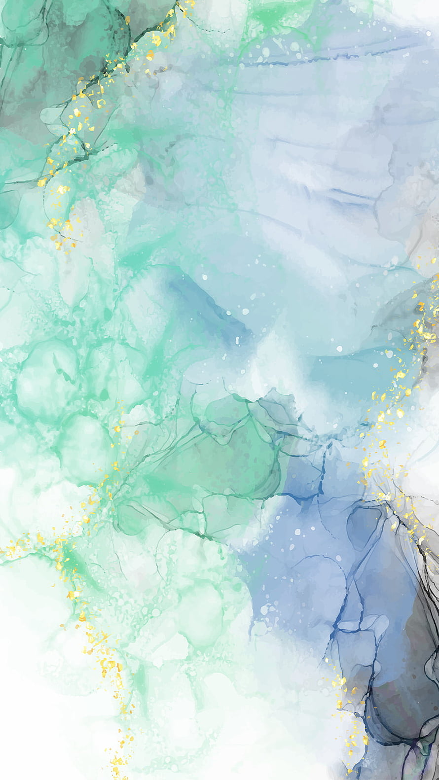 Ethereal Turquoise and Aqua Watercolor Abstract with Gold Leaf Accents HD phone wallpaper