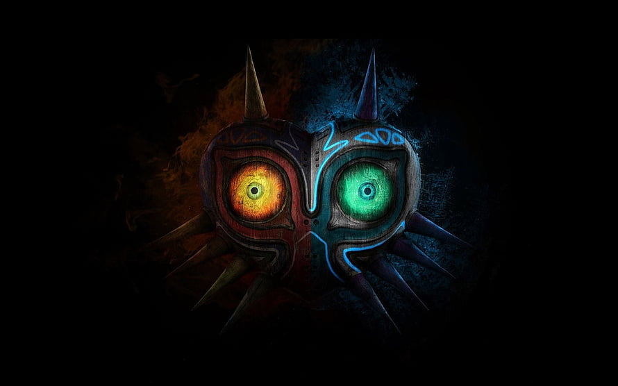 Majora's Mask Dual Nature Artwork Featuring Orange and Green Eyes HD wallpaper