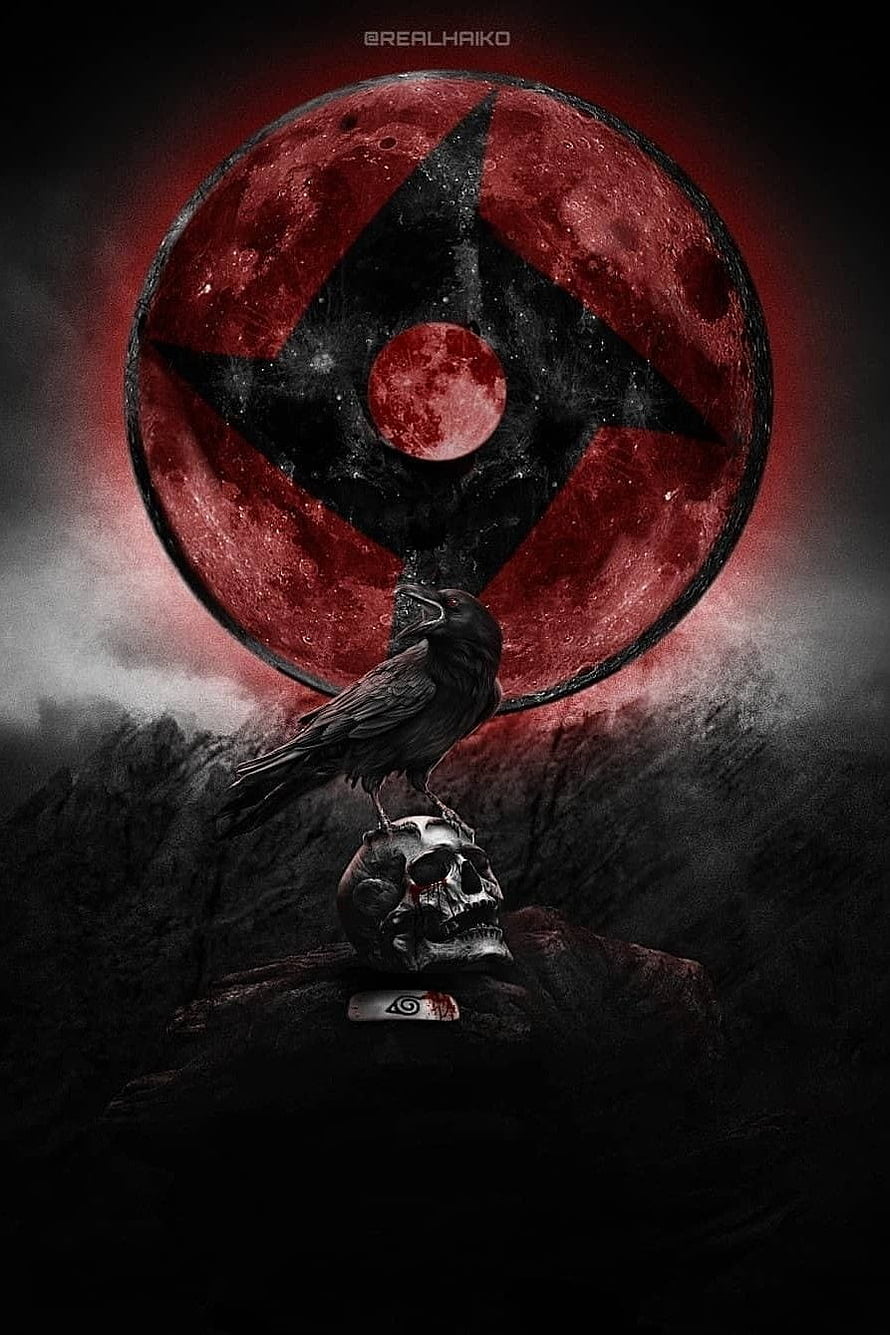 Dark Naruto Shippuden Art Featuring Shisui Sharingan, Crow, and Skull HD phone wallpaper
