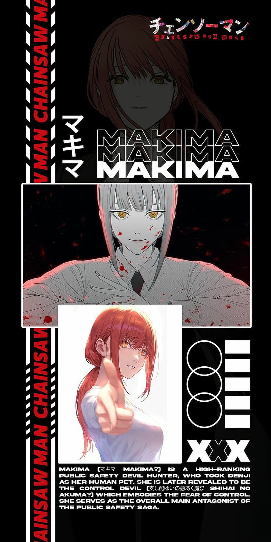 Makima Character Profile Poster from Chainsaw Man Anime Series, Makima, chainsawman, anime HD phone wallpaper