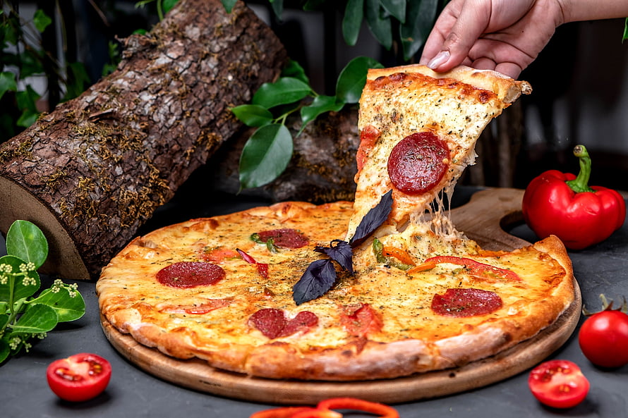 Pepperoni Pizza With Melted Cheese On Wooden Board HD wallpaper
