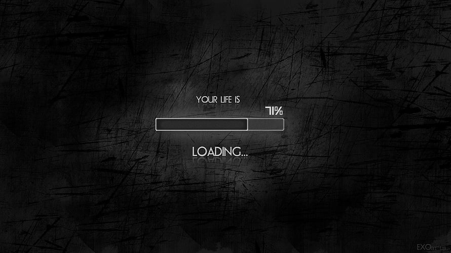 Dark Grunge Loading Screen with Life Percentage Bar and Motivational Text HD wallpaper