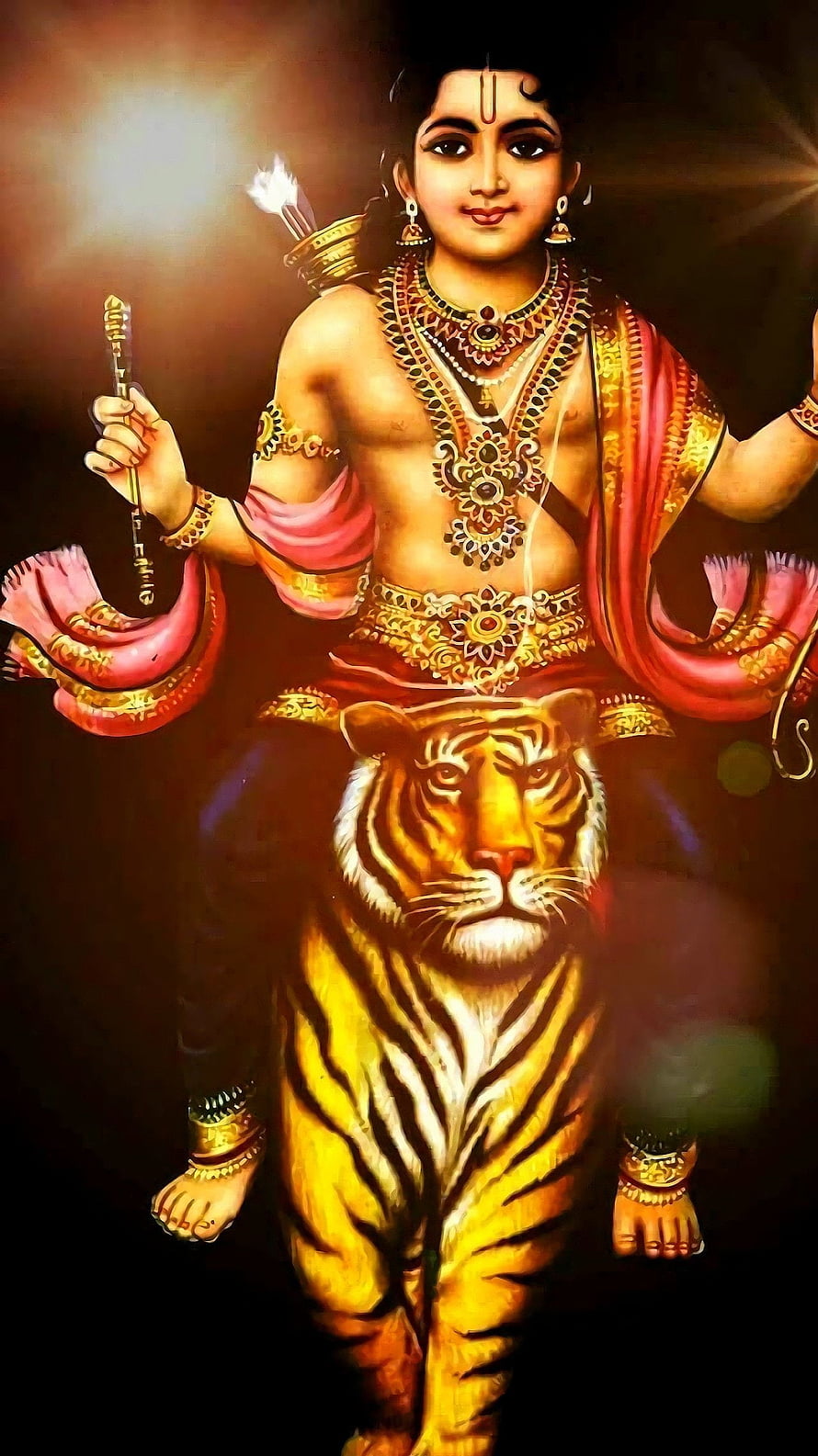 Lord Murugan Riding Tiger Digital Art Wallpaper HD phone wallpaper