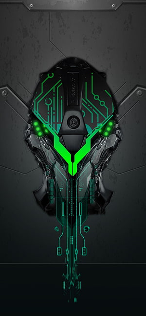 Black Shark Gaming Phone with Neon Green Circuit Board Design on Dark Metal Background HD phone wallpaper