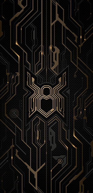 Abstract Gold Circuit Board Pattern On Black Background HD phone wallpaper