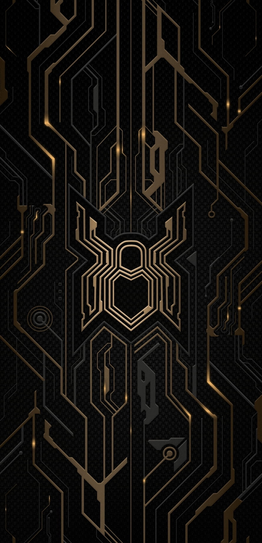 Abstract Gold Circuit Board Pattern On Black Background HD phone wallpaper